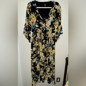 Nine West Floral Black and Yellow Wrap Dress